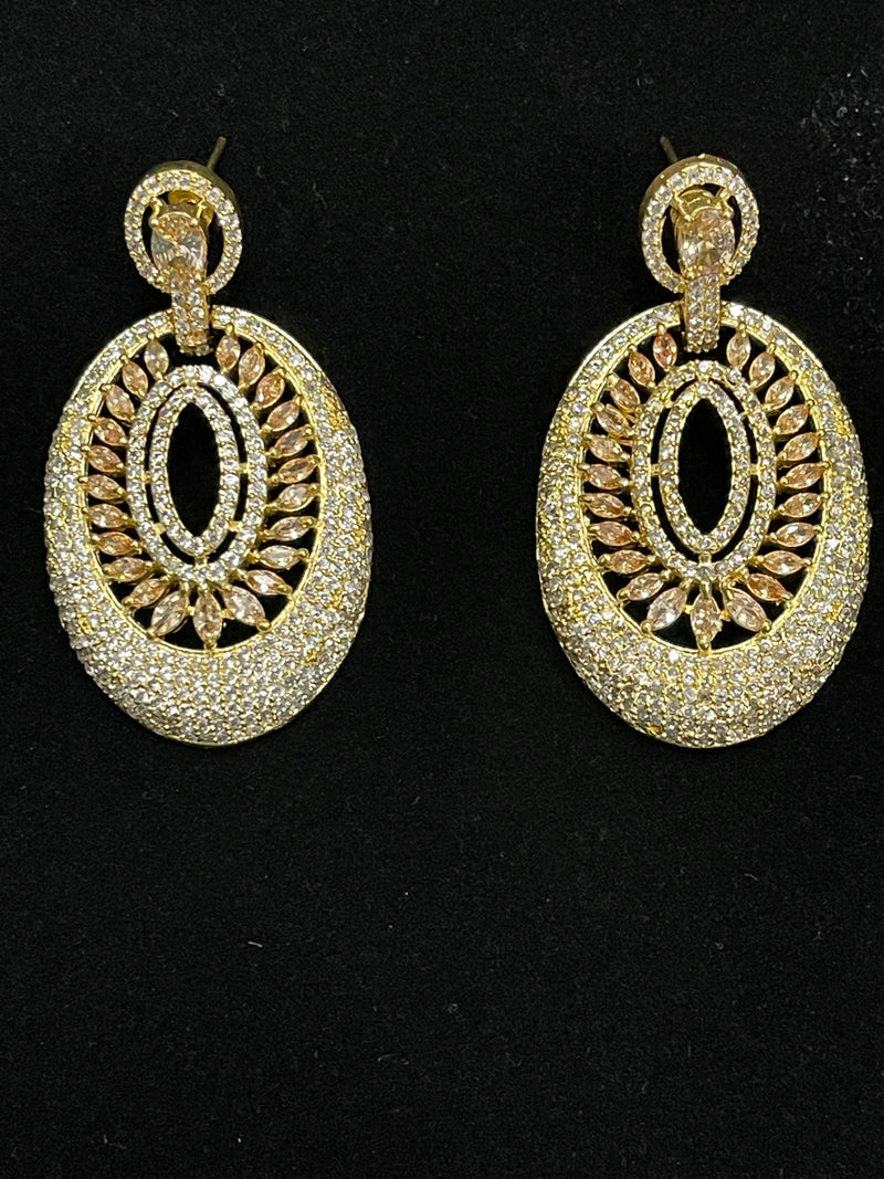 American Diamond Golden Earrings - Earrings by GTA Desi Store