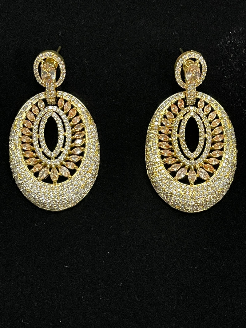 American Diamond Golden Earrings - Earrings by GTA Desi Store