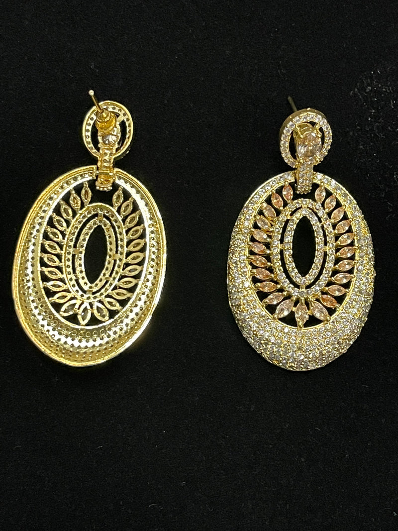 American Diamond Golden Earrings - Earrings by GTA Desi Store