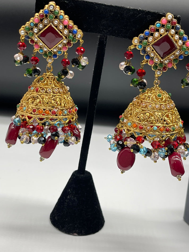 Multicolor Bridal Choker Necklace Set, Colorful Jewellery Set - Necklaces by GTA Desi Store