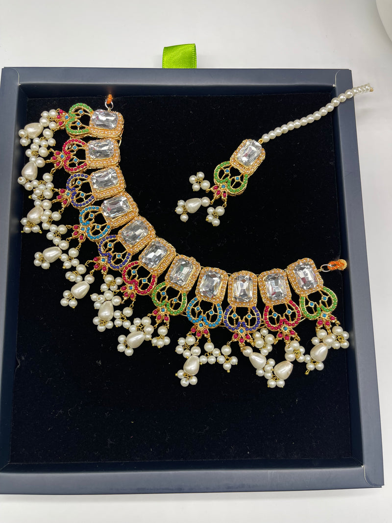Multicolor Choker Set, Colorful Jewellery Set - Necklaces by GTA Desi Store