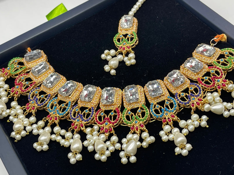 Multicolor Choker Set, Colorful Jewellery Set - Necklaces by GTA Desi Store
