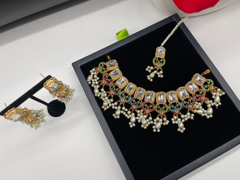 Multicolor Choker Set, Colorful Jewellery Set - Necklaces by GTA Desi Store