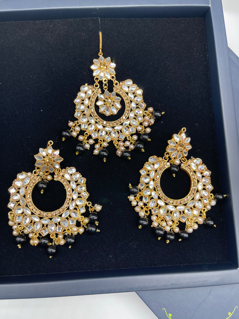 Golden Earrings with Black Pearl - Earrings by GTA Desi Store