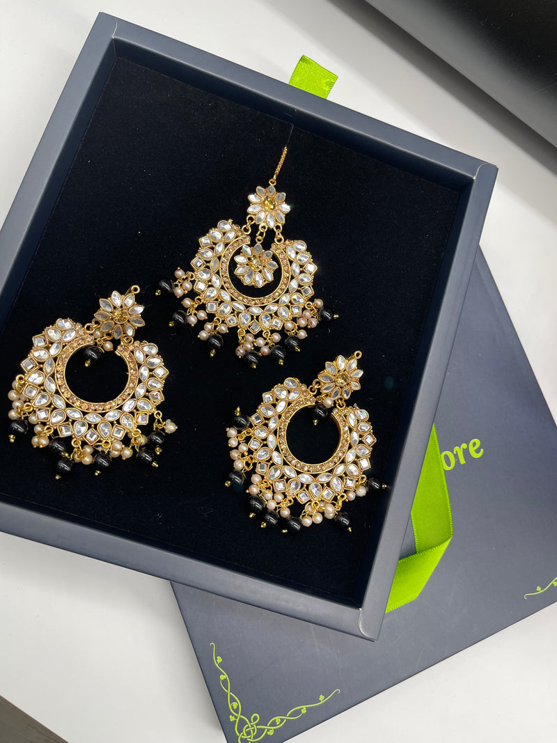 Golden Earrings with Black Pearl - Earrings by GTA Desi Store