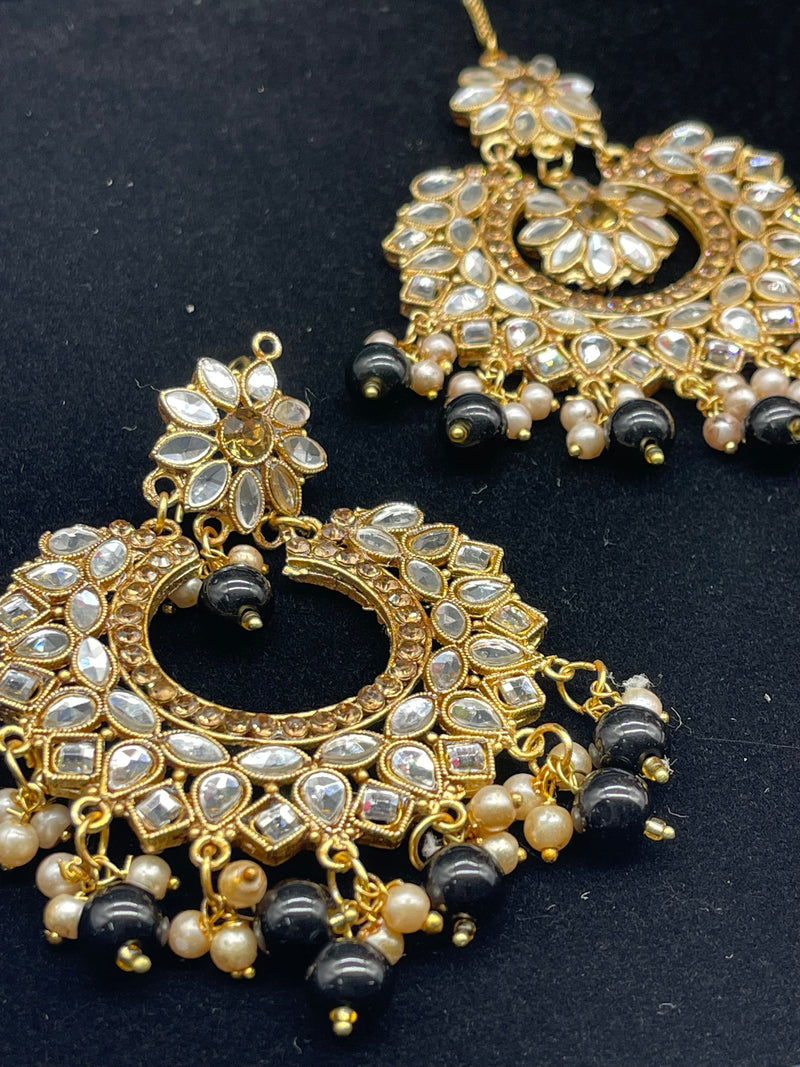 Golden Earrings with Black Pearl - Earrings by GTA Desi Store