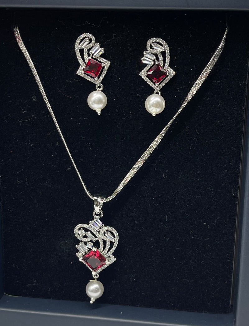 White Pearl Red stone Necklace with Earrings - Necklaces by GTA Desi Store