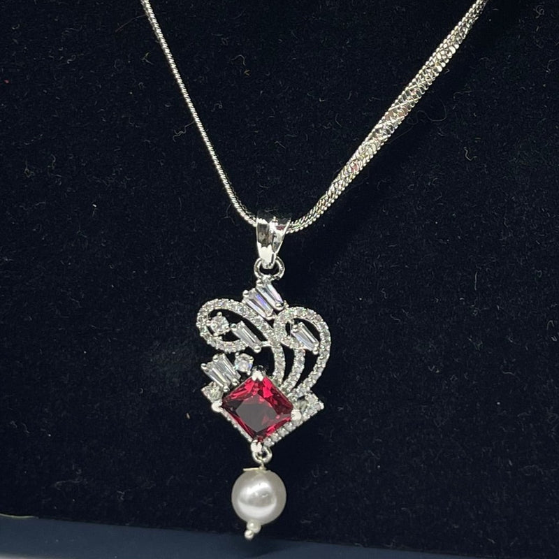 White Pearl Red stone Necklace with Earrings - Necklaces by GTA Desi Store