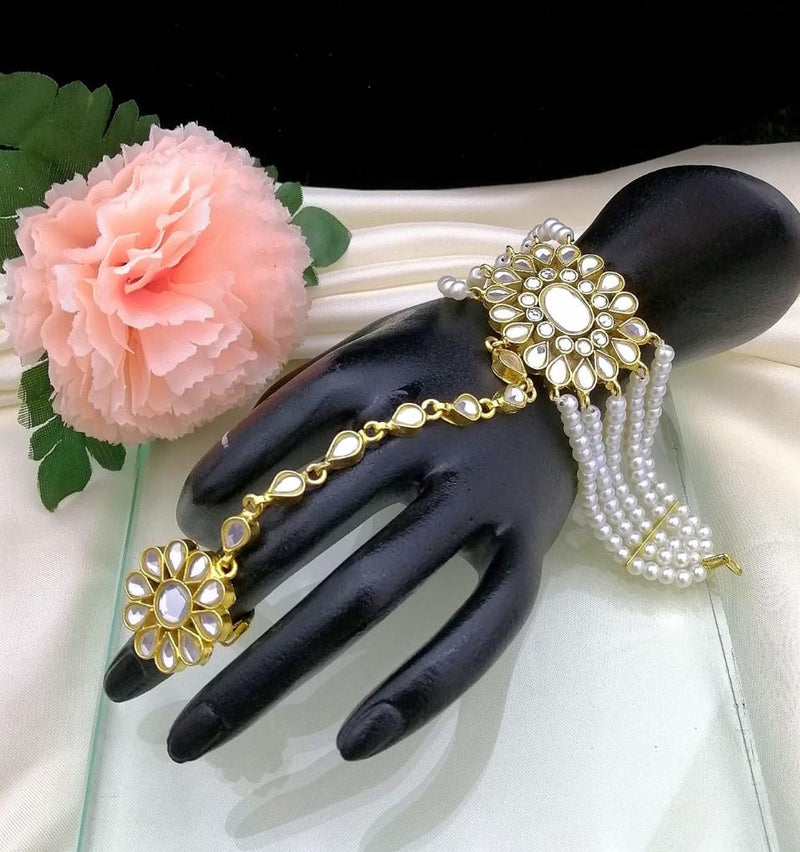 Buy Kundan Pearl Hand Bracelet with Ring - bangles by GTA Desi Store