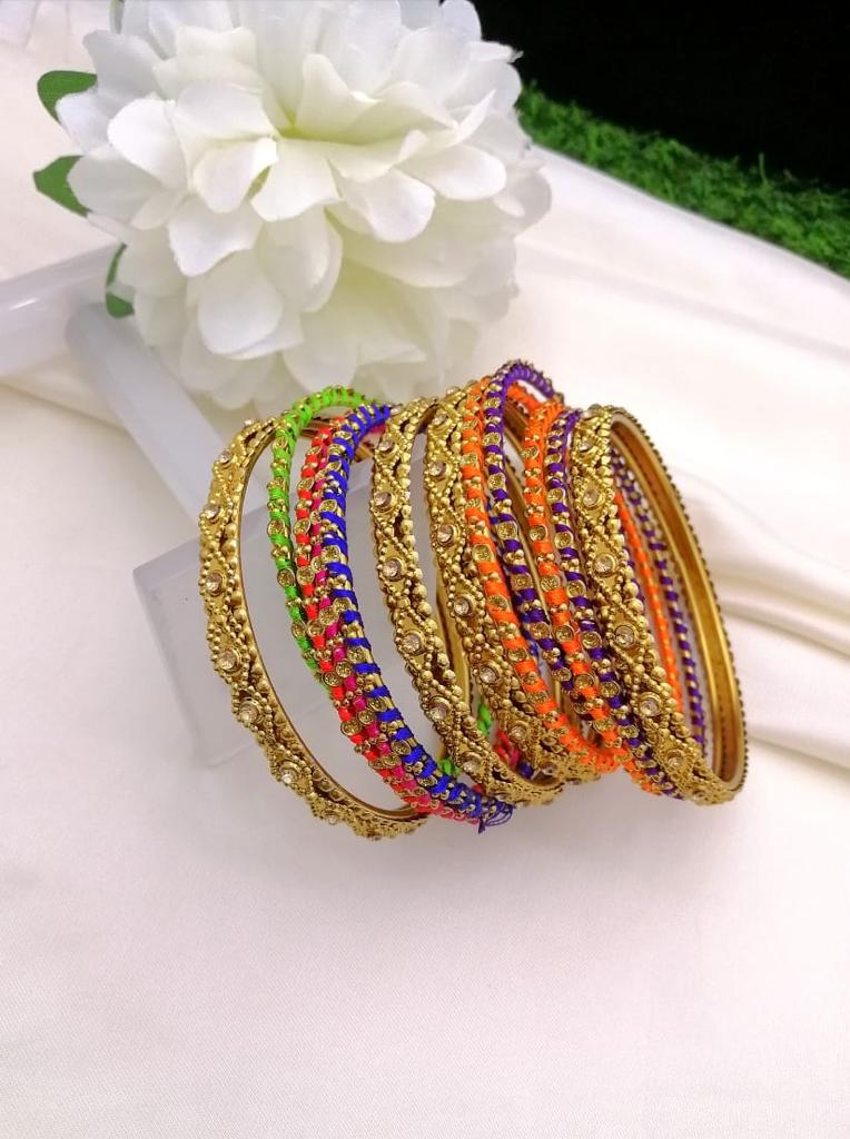 Stylish Silk Thread Metal Bracelet Bangles - bangles by GTA Desi Store