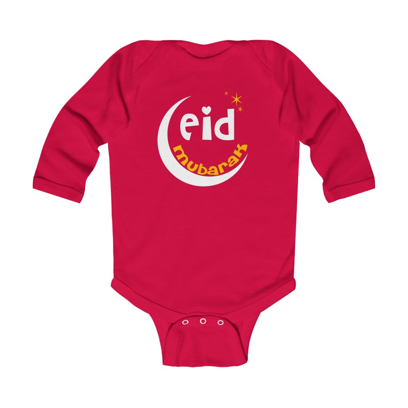 Eid Mubarak Infant Long Sleeve Bodysuit - Red / NB (0-3M) - Kids clothes by GTA Desi Store