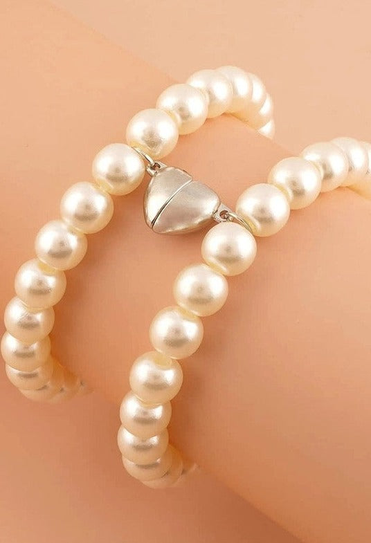 BFF Pearls And Heart-shaped Magnetic Clasp Bracelet - Accessories by GTA Desi Store