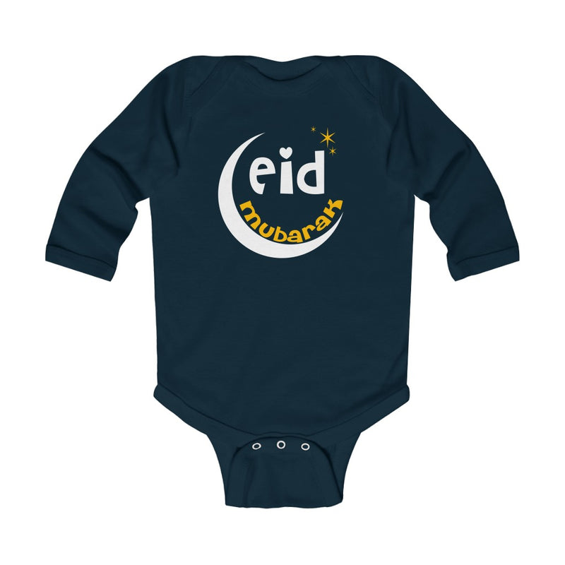 Eid Mubarak Infant Long Sleeve Bodysuit - Navy / 12M - Kids clothes by GTA Desi Store