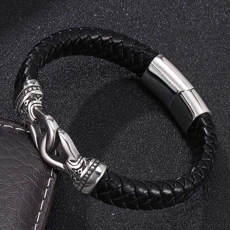 Vintage Steel Cross-crusted Leather Bracelet - Accessories by GTA Desi Store