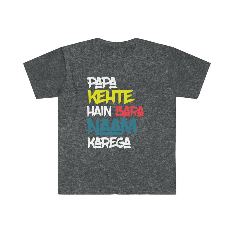 Papa Kehte Hain Bara Naam Karega Unisex Softstyle T-Shirt - Dark Heather / S - T-Shirt by GTA Desi Store