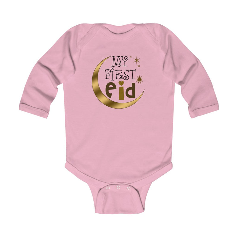First Eid Gold Infant Long Sleeve Bodysuit - Pink / 12M - Kids clothes by GTA Desi Store
