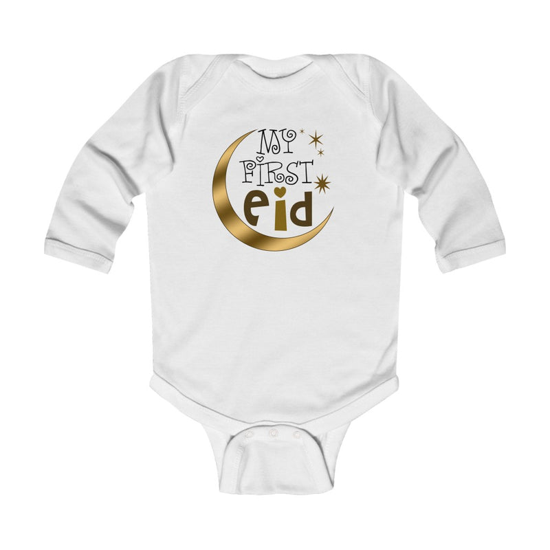 First Eid Gold Infant Long Sleeve Bodysuit - White / NB - Kids clothes by GTA Desi Store
