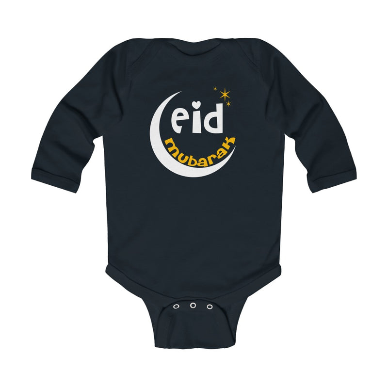 Eid Mubarak Infant Long Sleeve Bodysuit - Black / NB (0-3M) - Kids clothes by GTA Desi Store