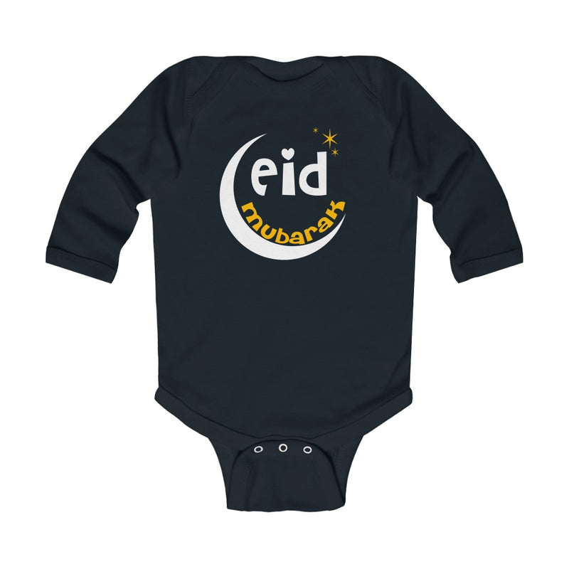Eid Mubarak Infant Long Sleeve Bodysuit - Black / NB (0-3M) - Kids clothes by GTA Desi Store