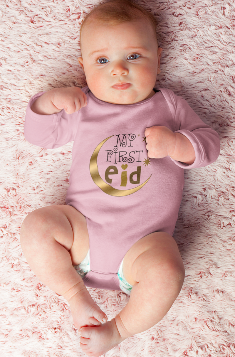 First Eid Gold Infant Long Sleeve Bodysuit - Kids clothes by GTA Desi Store
