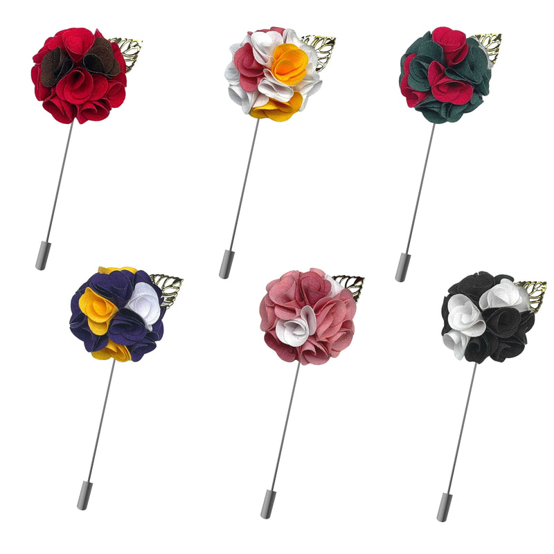 Premium Mini Flowers Lapel Pins Pack of 6 Styles - by GTA Desi Store