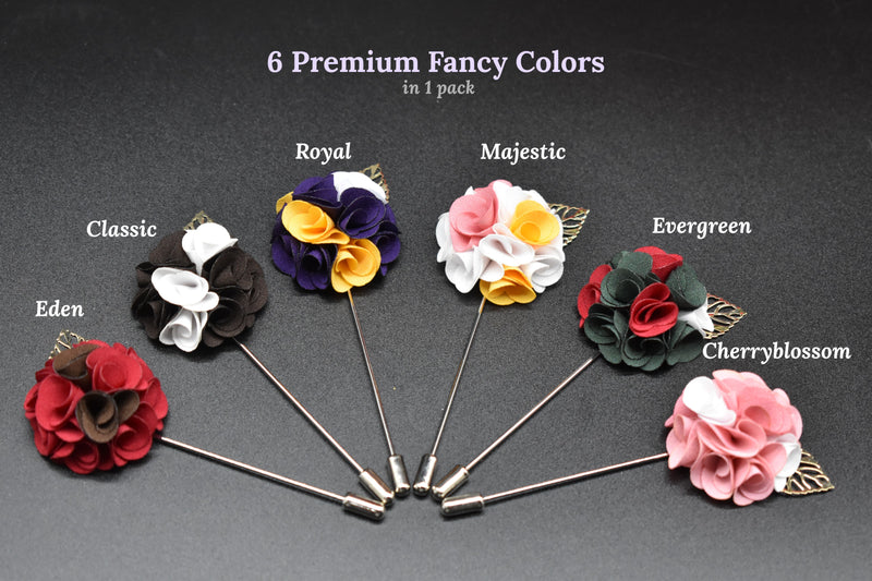 Premium Mini Flowers Lapel Pins Pack of 6 Styles - by GTA Desi Store