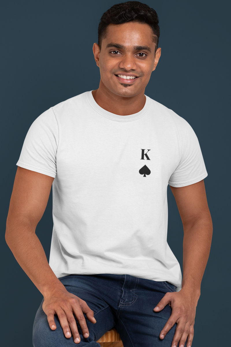 King of Hearts, Clubs, Diamonds, Spades Unisex Softstyle T-shirt - S / White / Spades - Shirts & Tops by GTA Desi Store